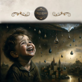 Papel De Seda Cena Surrealista de Criança sob Chuva Decoupage