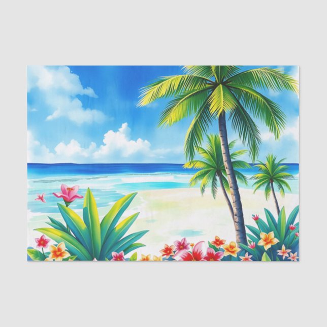 Papel De Seda Cena tropical vibrante com palmeiras (Frente )