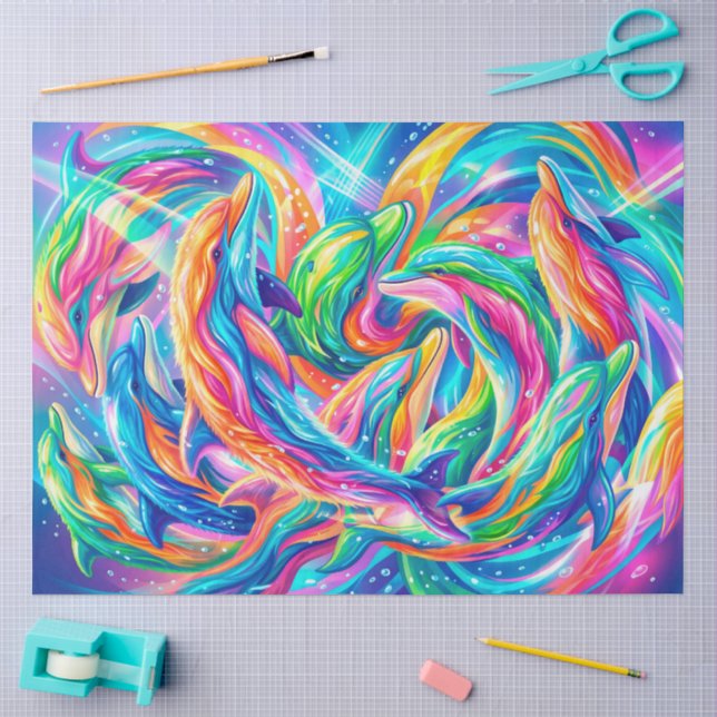 Papel De Seda Cenário de Sonhos de Golfinho Vibrante – Boho Psic (Arte )