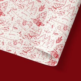 Papel De Seda Cenas de Natal Modernas do Red Toile de Jouy