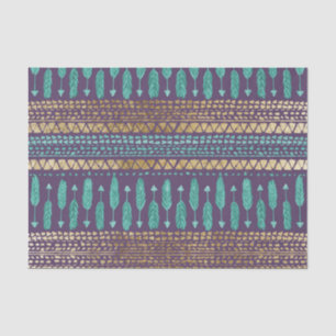 Papel De Seda Cerceta Dourado e teste padrão asteca tribal das