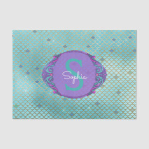Papel De Seda Cerceta e aniversário roxo do monograma das