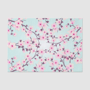 Papel De Seda Cereja Floral Brilhante Turquesa Rosa