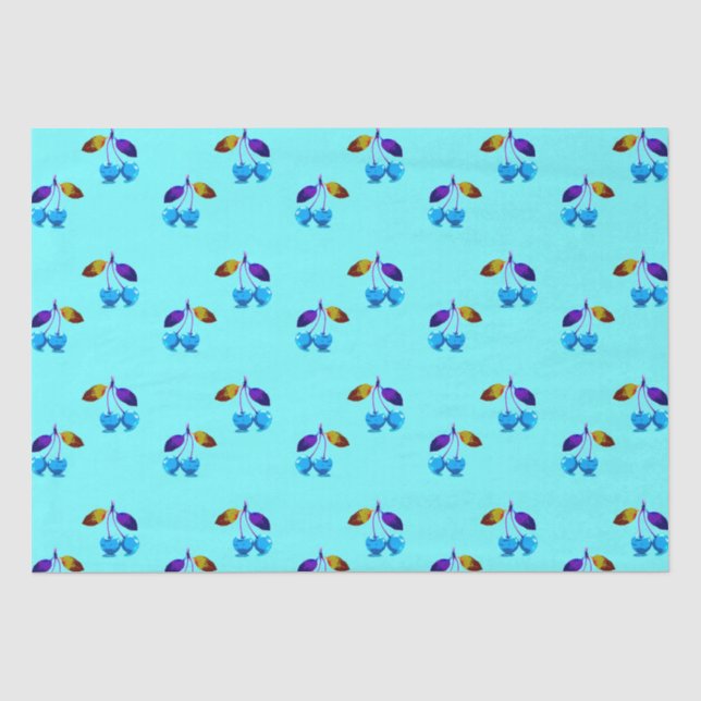 Papel De Seda Cerejas azuis-claras vibrantes (Frente )