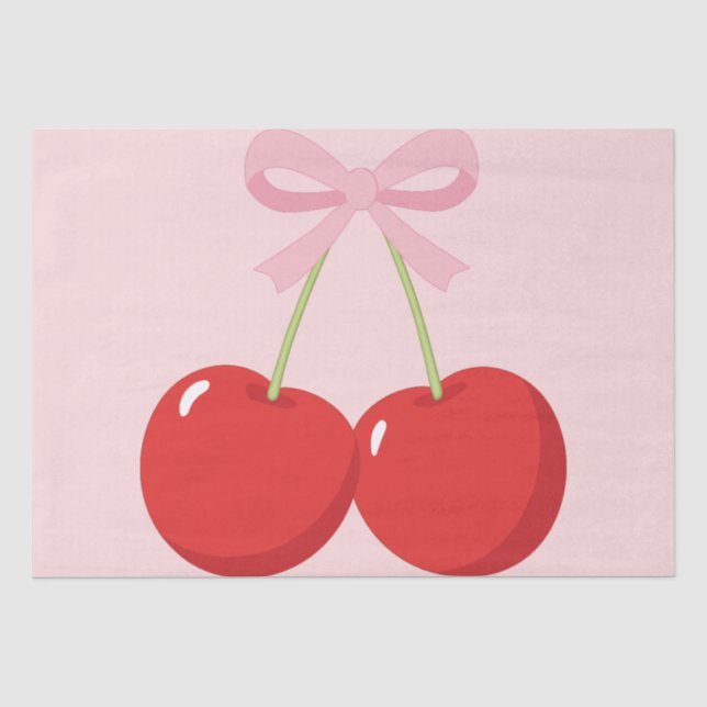 Papel De Seda Cerejas com Coquete Laço Rosa (Frente )