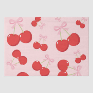 Papel De Seda Cerejas com Laço Rosa Coquette