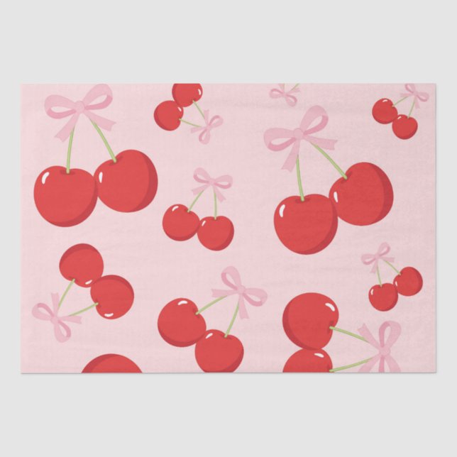 Papel De Seda Cerejas com Laço Rosa Coquette  (Frente )