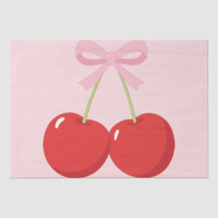 Papel De Seda Cerejas com Laço Rosa Coquette