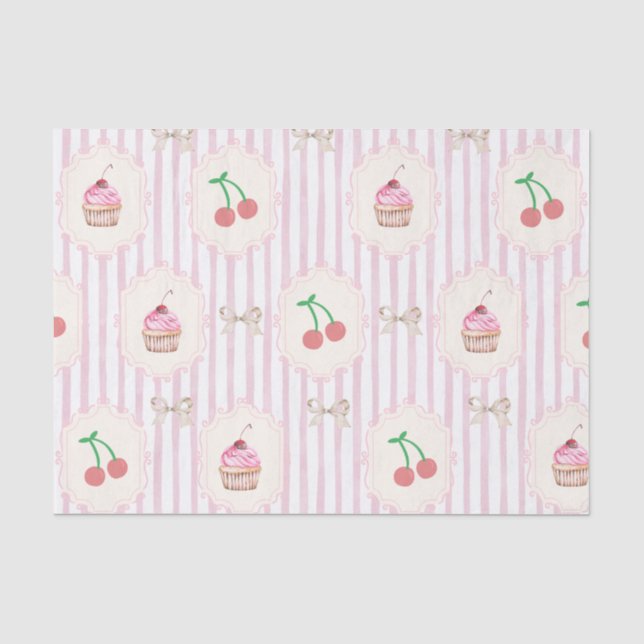 Papel De Seda Cerejas doces Fundo cor-de-rosa Pastel retro (Frente )