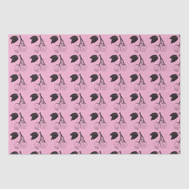 Papel De Seda Cerejas negras em PInk (Frente )
