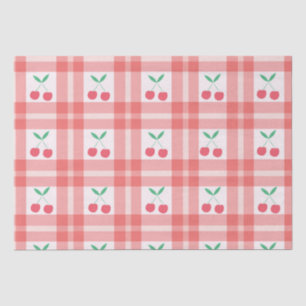 Papel De Seda Cerejas no Padrão de Gingham da Xadrez Vermelha