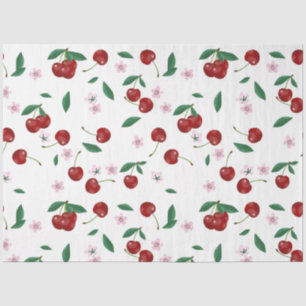 Papel De Seda Cerejas Vermelhas Botânicas Verde & Blossomas