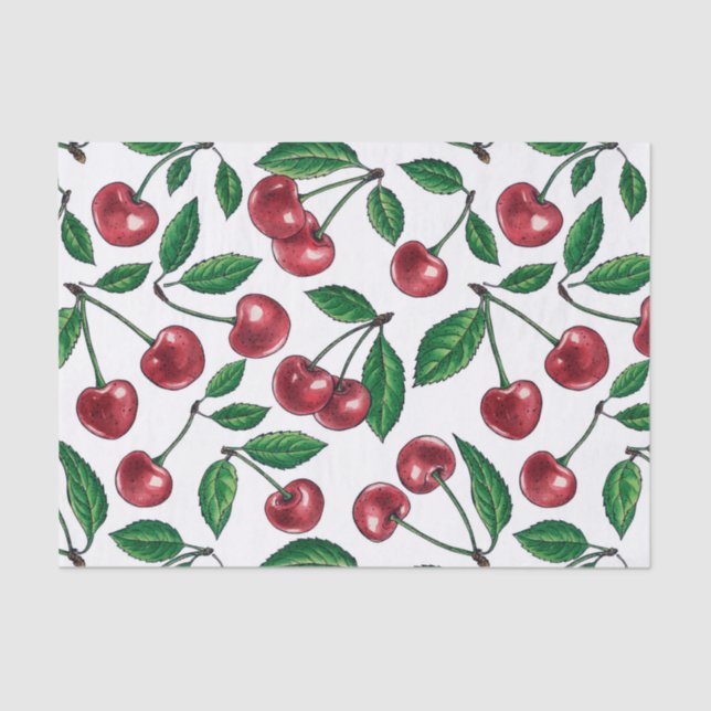 Papel De Seda Cerejas vermelhas em branco (Frente )