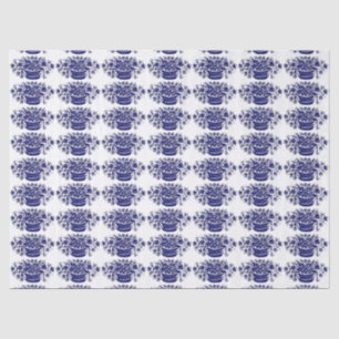 Papel De Seda Cesta azul de trabalhos de arte do Woodcut das