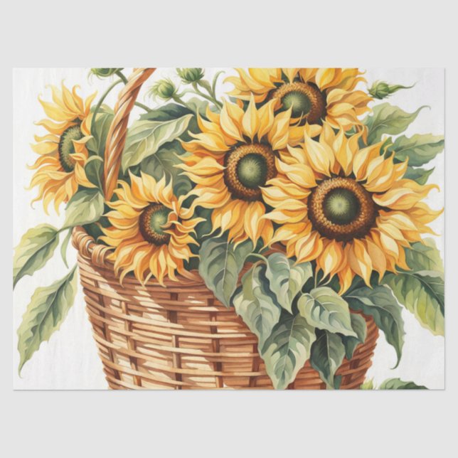 Papel De Seda Cesta de Girassóis da Colheita (Frente )