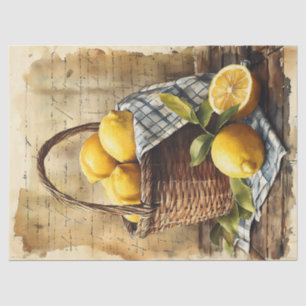 Papel De Seda Cesta de Limões em Aquarela Decoupage
