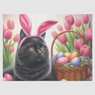 Papel De Seda Cesta de Páscoa Ovos Pintados Gato Preto