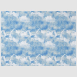 Papel De Seda Céu Azul Brilhante com Nuvens Brancas Fluffy