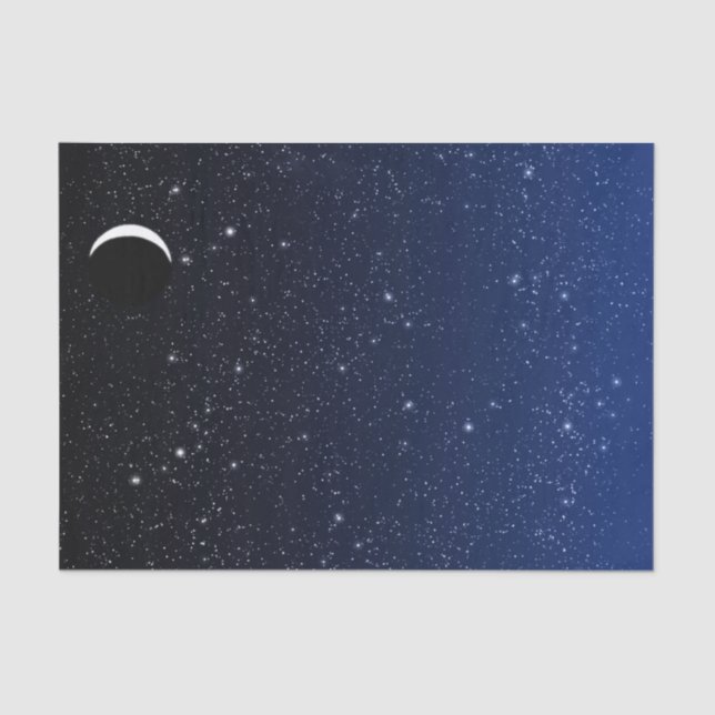 Papel De Seda Céu estrelado e lua do crescente, azul profundo a (Frente )