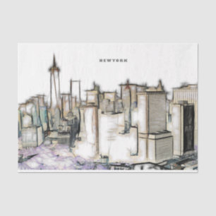 Papel De Seda Céu Preto e Branco Desenho da Cidade de Nova York