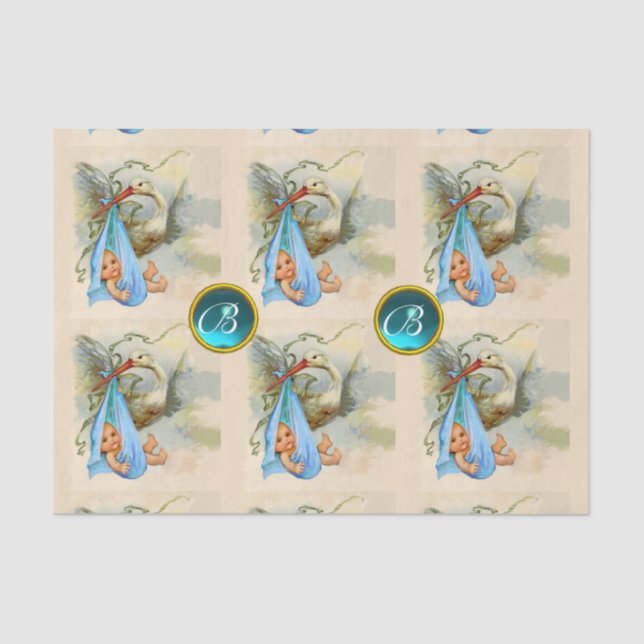 PAPEL DE SEDA CHÁ AZUL GEM STORY BABY MONOGRAM (Frente )