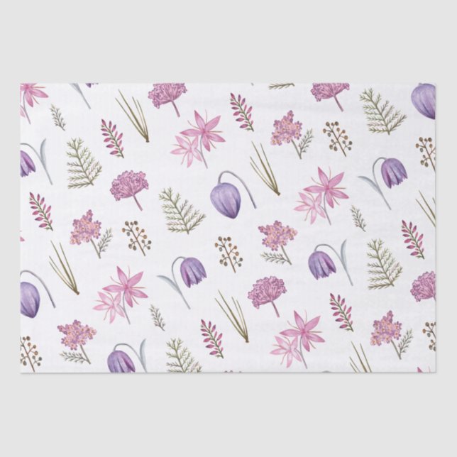 Papel De Seda Chá de Bebê Aniversário Floral Rosa Roxo Moderno (Frente )