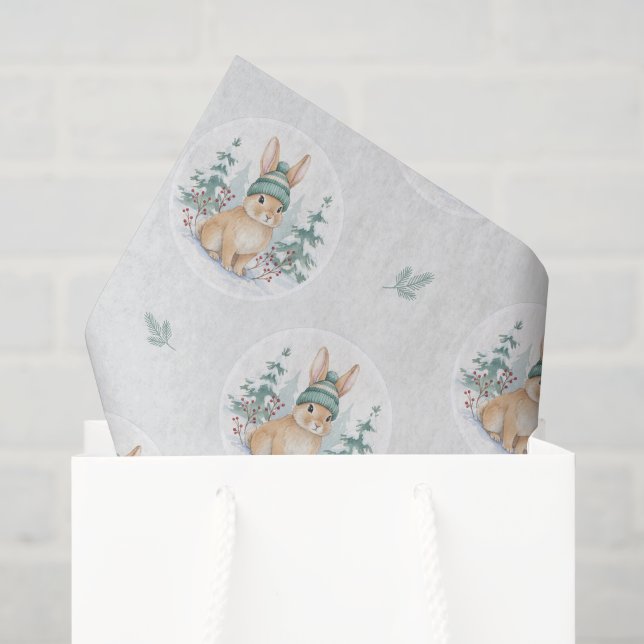Papel De Seda Chá de Bebê Bunny Floresta de Inverno (Sacola de presentes)