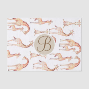 Papel De Seda Chá de Bebê de Girafas Marrons Letra Monograma Ini