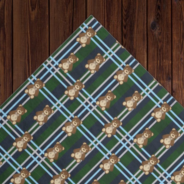 Papel De Seda Chá de Bebê do Ursinho Xadrez Elegante (Criador carregado)