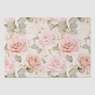 Papel De Seda Chá de Bebê Floral Rosas Rosa Bege Creme