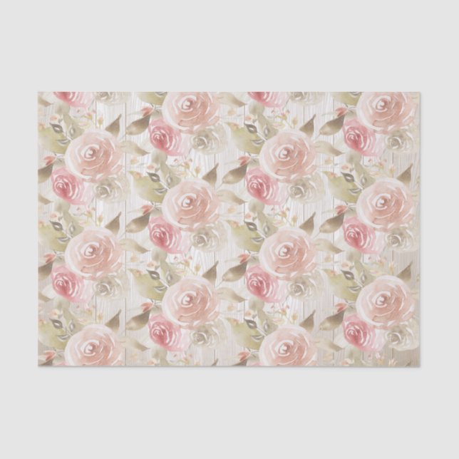 Papel De Seda Chá de Bebê Rosa Blush de Madeira Rústica (Frente )