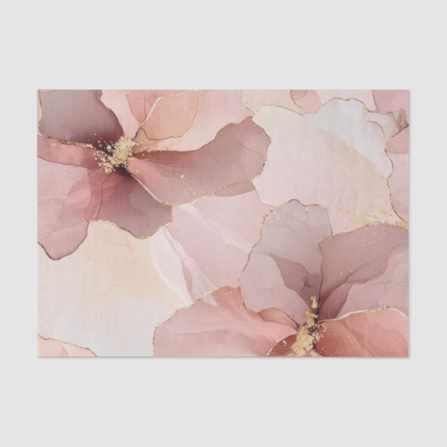 Papel De Seda Chá de Bebê Rosa Romântico Dourado Floral (Frente )