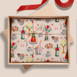 Papel De Seda Chá de Cozinha de Natal Desenhado à Mão Compartilh