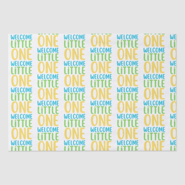 Papel De Seda Chá de fraldas "Bem-vindo Pequeno Um" Branco (Frente )