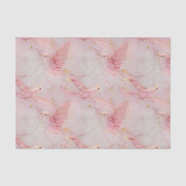 Papel De Seda Chá de fraldas Dourado de Pássaros Rosa-Rosa (Frente )