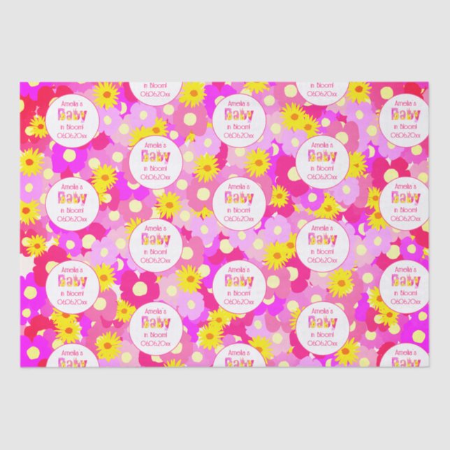 Papel De Seda Chá de fraldas Personalizado de Flor Rosa bonito (Frente )