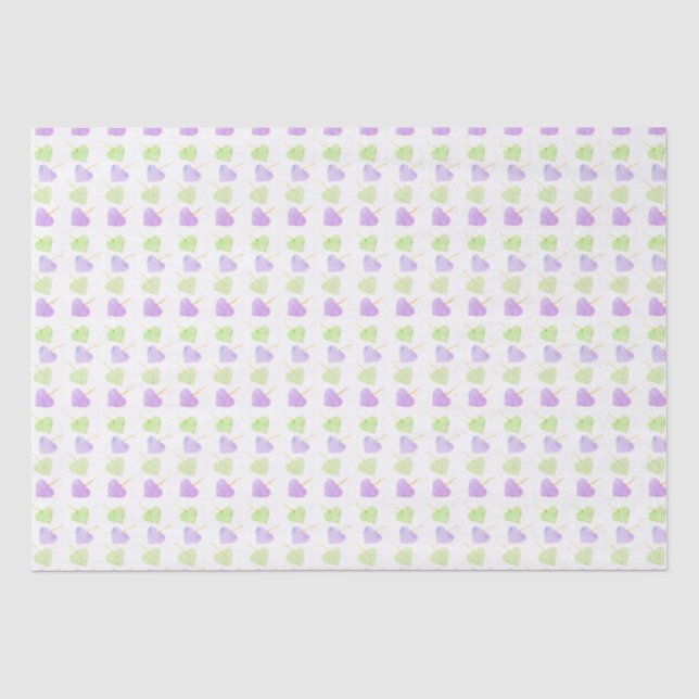 Papel De Seda Chá de fraldas Roxo e Corações Verdes (Frente )
