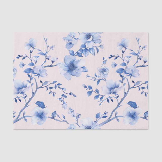 Papel De Seda Chá de Noiva Floral Azul Rosa Romântico (Frente )