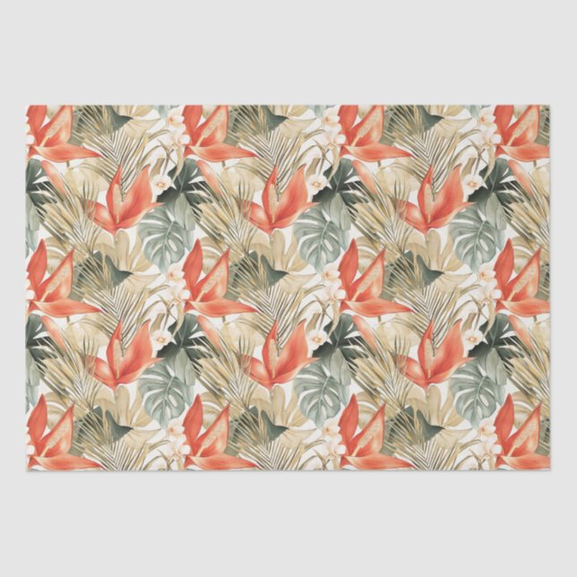 Papel De Seda Chá de Noiva Floral de Anthurium Laranja Tropical (Frente )