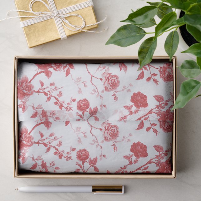 Papel De Seda Chá de Noiva Floral de Rosas Vermelhas (Presente)