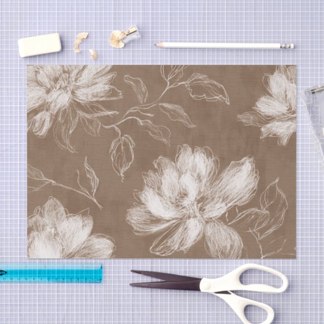 Papel De Seda Chá de Noiva Floral Marrom Creme (Arte )
