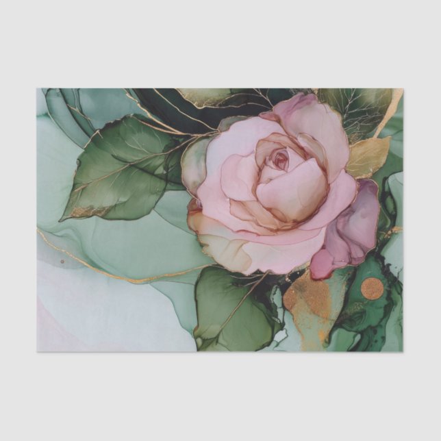 Papel De Seda Chá de Noiva Floral Rosa Romântico Branco Dourado (Frente )