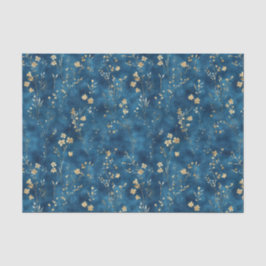 Papel De Seda Chá de Noiva Flores Azul Dourado