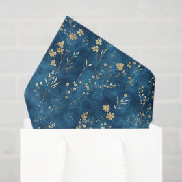 Papel De Seda Chá de Noiva Flores Azul Dourado