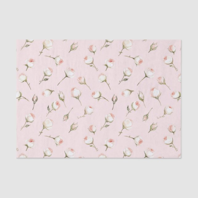 Papel De Seda Chá de panela Floral bonito de Rosas Brancas Rosa (Frente )