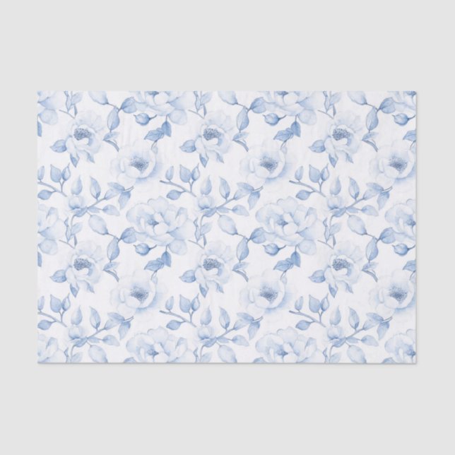 Papel De Seda Chá de panela Floral Branco Azul-Chic (Frente )