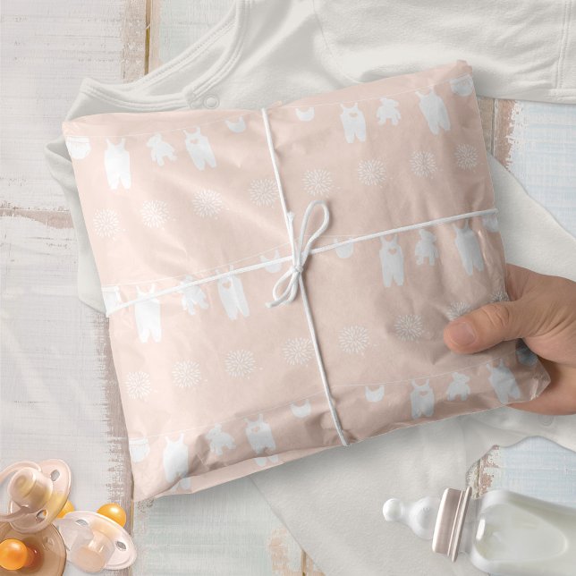 Papel De Seda Chá de Peach Clothesline Baby Girl (Minimalist Peach Clothesline Baby Girl Shower Tissue Paper ©Susanne Sachers - Sunny Mind Design 🌞)
