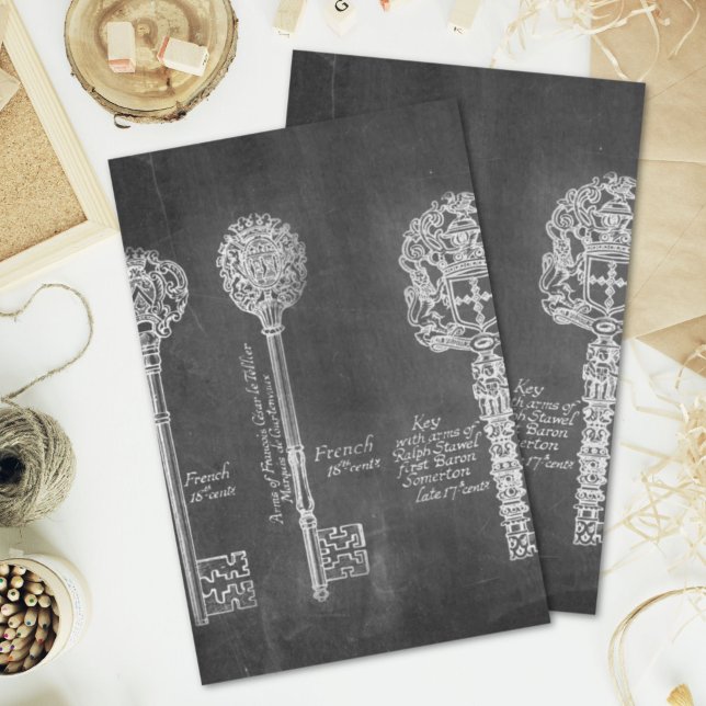 Papel De Seda Chalkboard Rusty Chalkboard Chaves vitorianas de e (Rusty Chalkboard Victorian steampunk skeleton keys Tissue Paper)