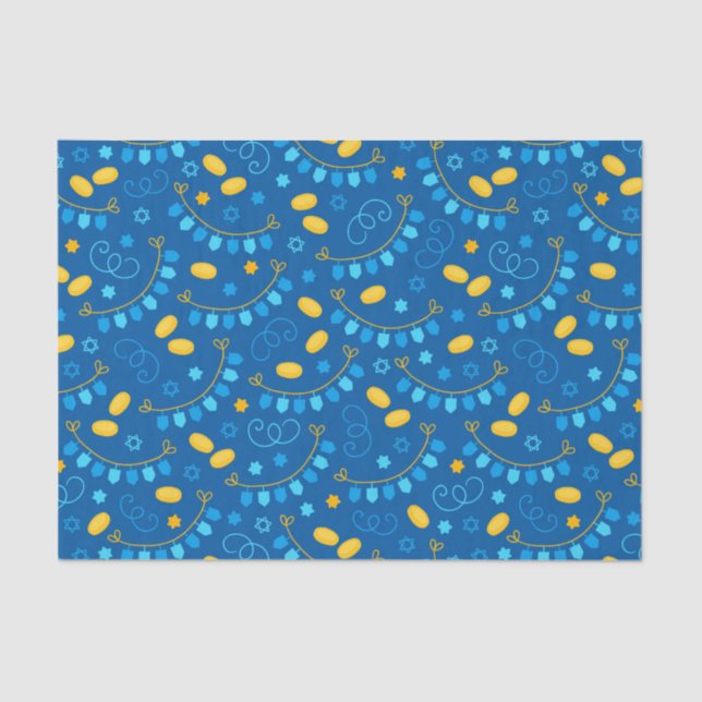 Papel De Seda Chanukah Dreidel Banners Gelt Gifts Azul (Frente )
