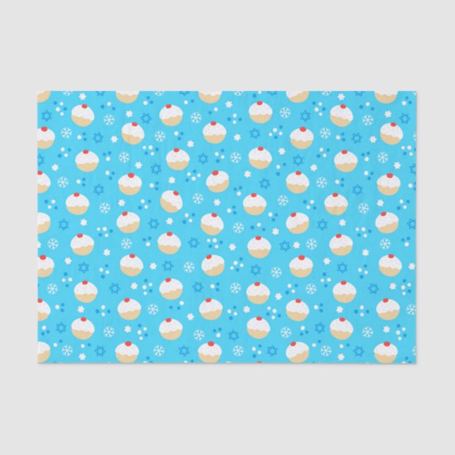 Papel De Seda Chanukah Jelly Doughnut Stars Blue (Frente )